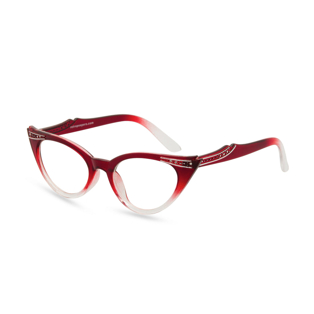 Retropeepers Betty Red Crystal cat eye glasses side view