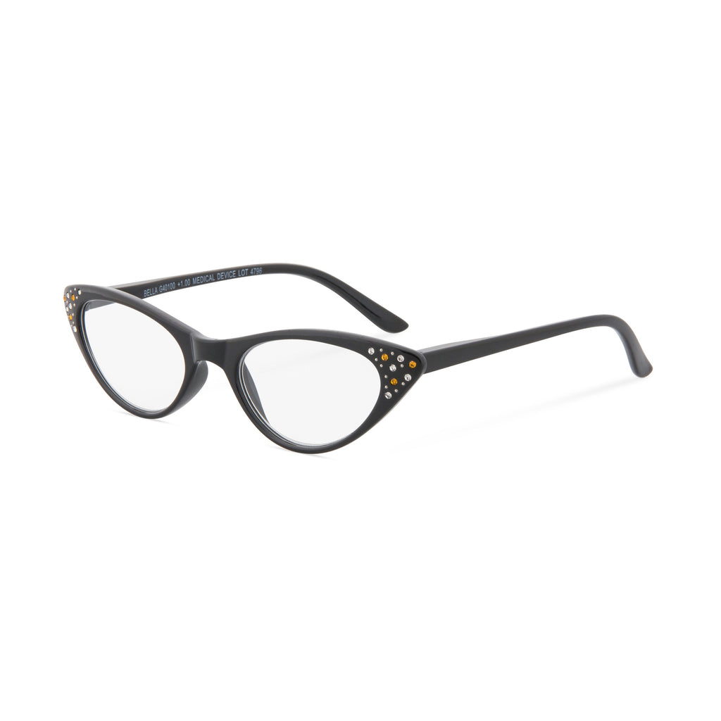 Bella black reading glasses side