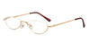 Gold-framed eyeglasses with brown temple tips on a white background