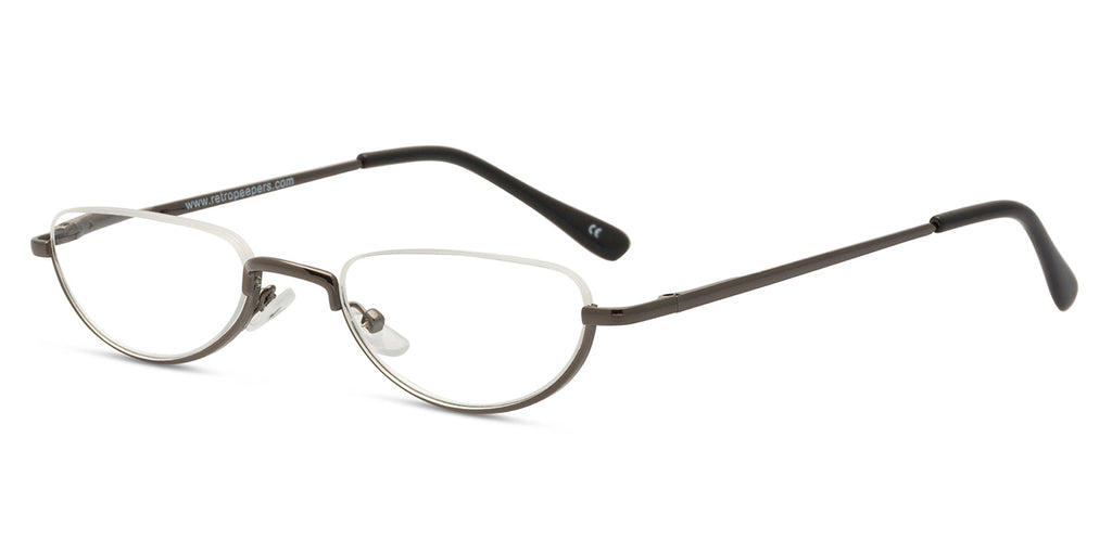 Pair of eyeglasses with a black frame on a white background