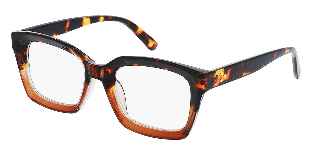 Tortoiseshell eyeglasses on a white background jess side view