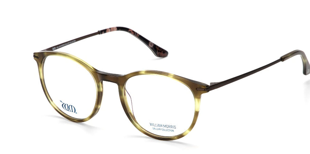 Riverwind frames in olive green acetate from the William Morris Gallery Collection, side view