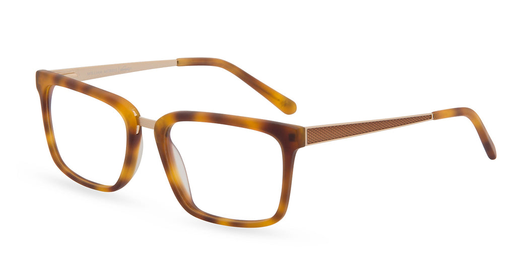 Brown tortoiseshell eyeglasses on a white background