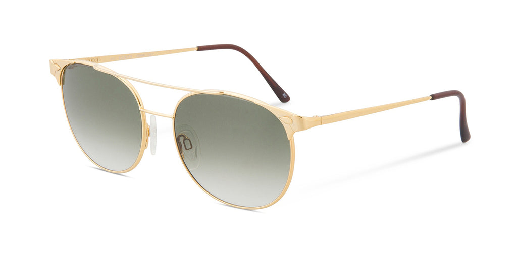 Gold-framed sunglasses with gradient lenses on a white background Gucci side view