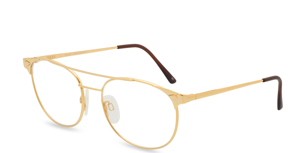 Gucci Gold eyeglasses on a white background