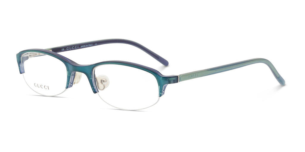 Gucci Aqua  half moon eyeglasses on a white background