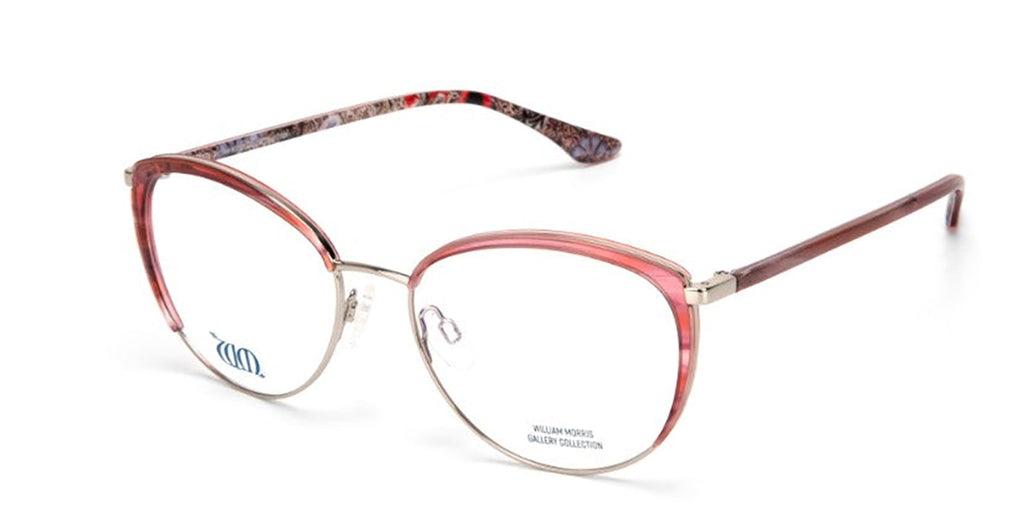 Gorgeous rose pink cat eye frame in Corncockle from William Morris Gallery collection side view