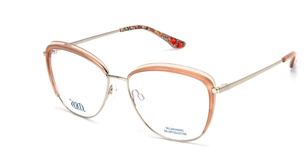 Golden Lily cat eye frame in Rose from the William Morris Gallery side view