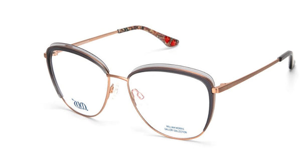 Gorgeous Golden Lily Cat Eye frame in grey from the William Morris Gallery collection. Side view