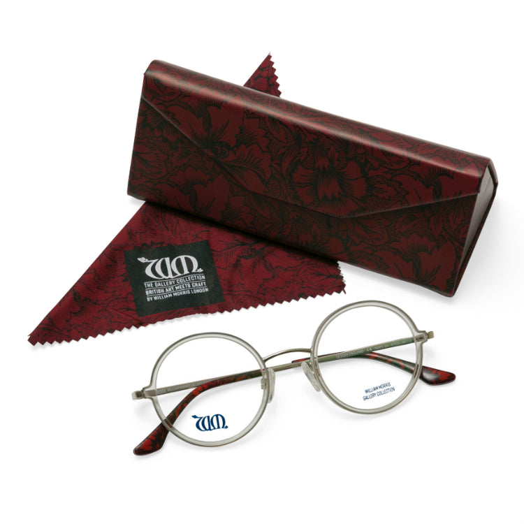 Poppy round frames in crystal with matching case and cloth from the William Morris Gallery Collection