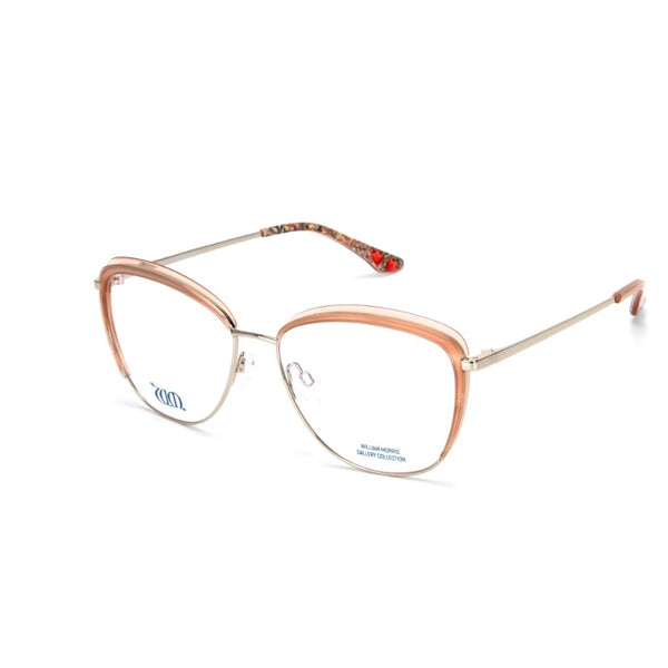 Golden Lily cat eye frame in Rose from the William Morris Gallery side view
