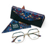 Strawberry Thief square frames in aqua blue with matching case and cloth from the William Morris Gallery Collection